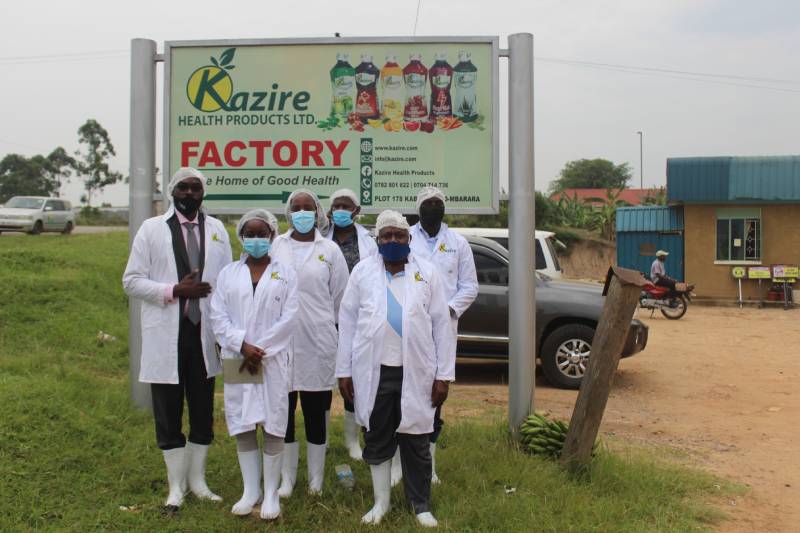 UIA team at Kazire Health Products Limited in Mbarara. The team was led by the Deputy Director for Investment Promotion and Business Development Peter Muramira (Left).