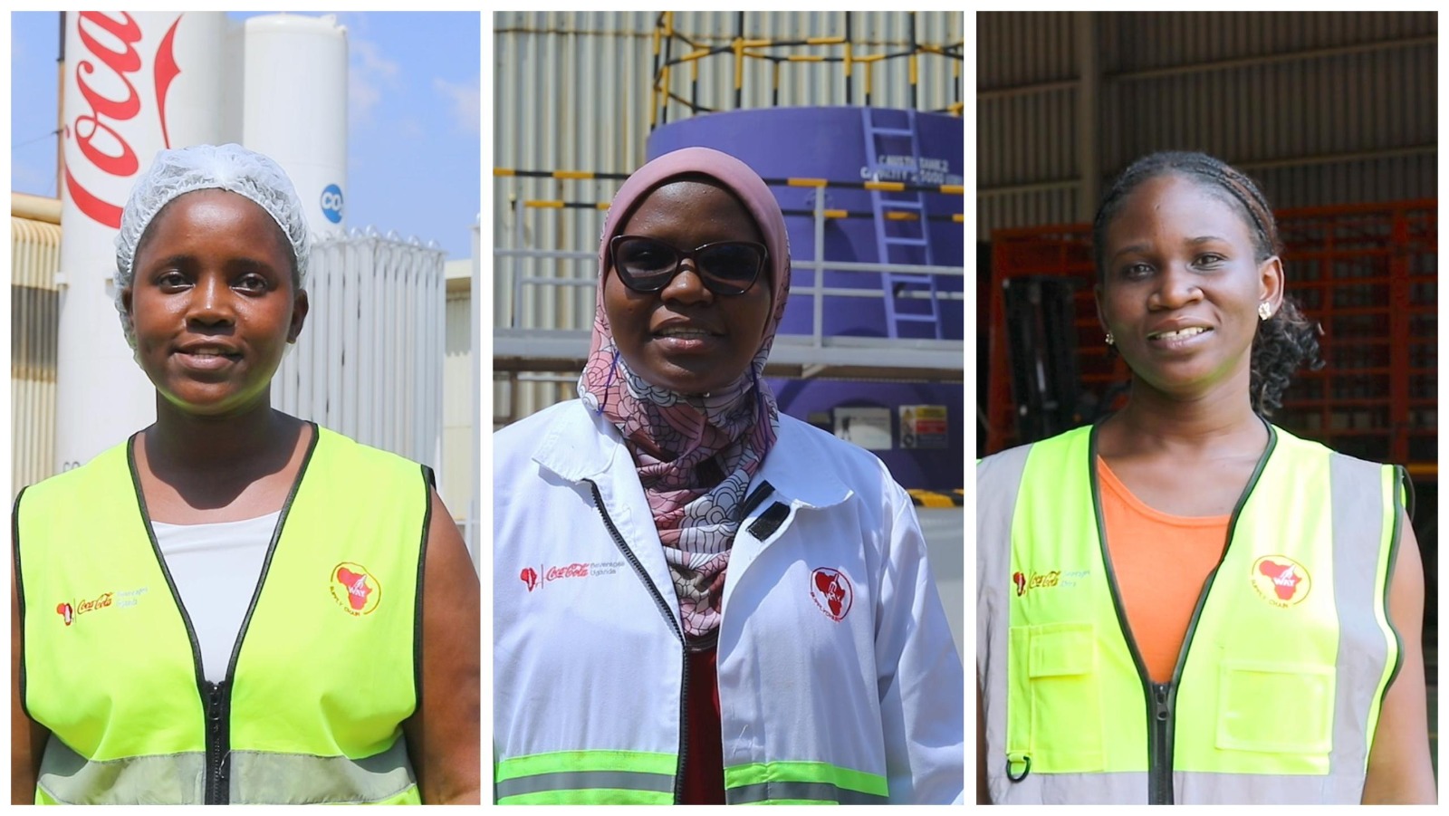 Left- Right Doreen Namuyiga the CCBU Quality Assurance Technologist, Anisha Namugabo the Quality Controller and Barbra Namanyi the CCBU Raw Materials Planner