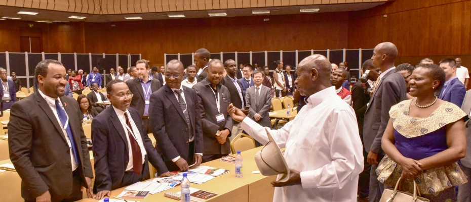 President Museveni interacts with delegates at the oil summit. PPU photo