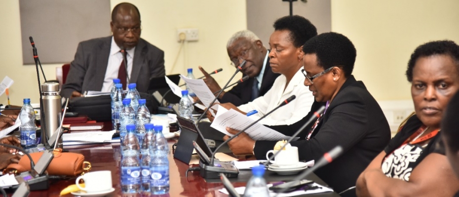 Ministers Tom Butiime and Peace Mutuuzo before the Committee on Trade and Tourism