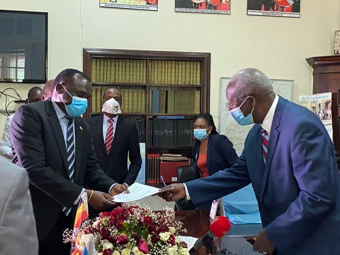 Chief Justice Bart Katureebe Hands Over Office to Owiny-Dollo