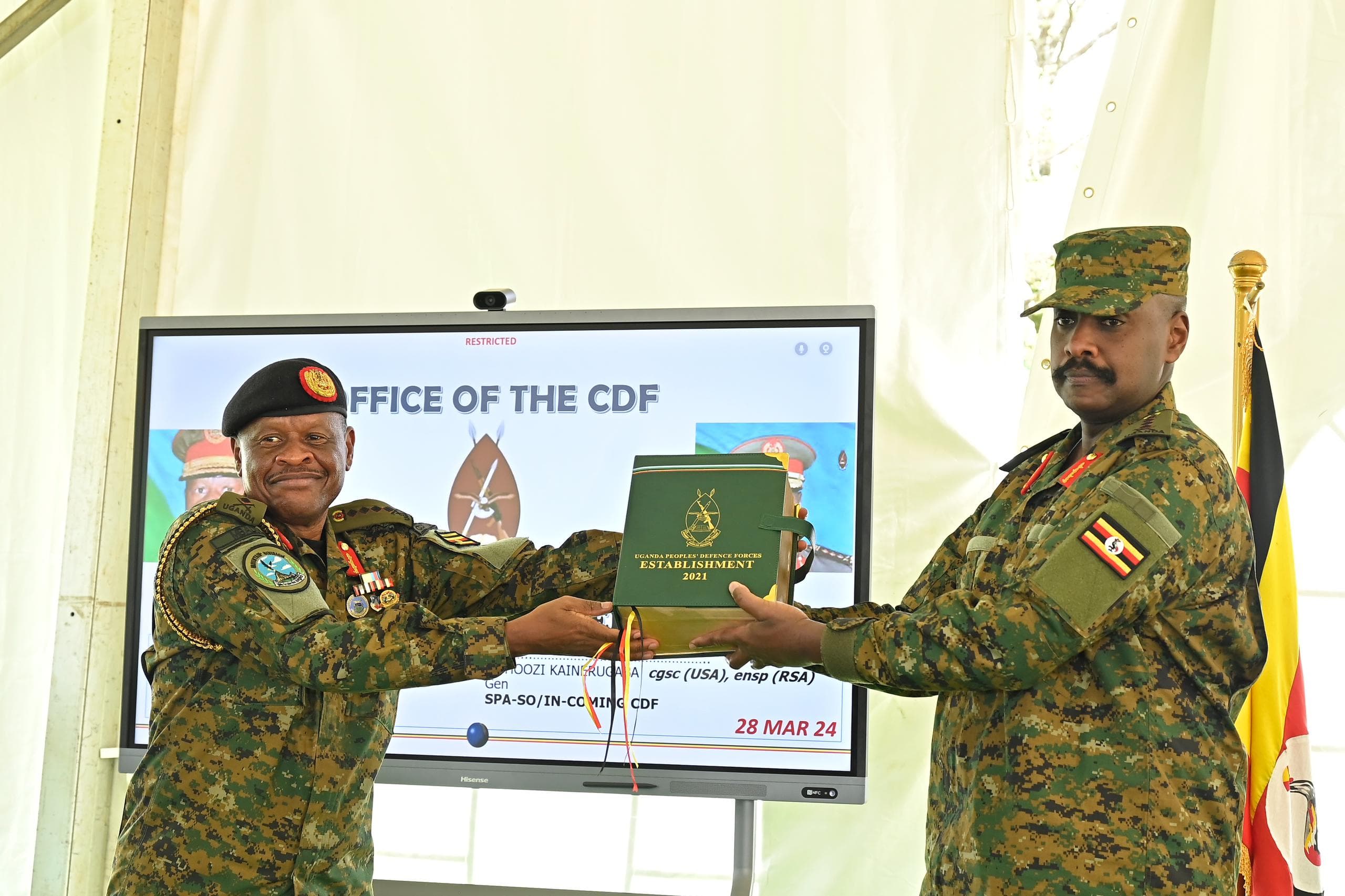 Gen Salim Saleh Presides over Handover Ceremony as Gen Kainerugaba Assumes CDF Office