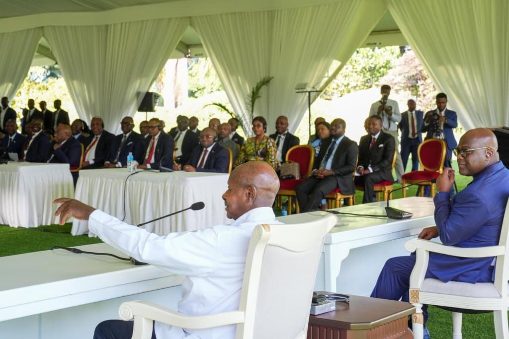 President Museveni and DRC’s Félix Tshisekedi at State House Entebbe.