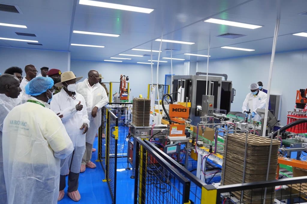 President Museveni at the commissioning NAROVAC-ATV1, Uganda’s first locally produced anti-tick vaccine.