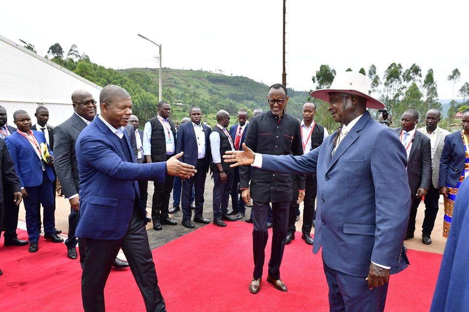 President Museveni interacts with Angola's Joao Lourenco and Rwanda's Paul Kagame at Katuna border