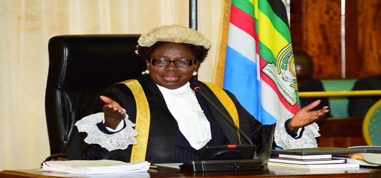 Speaker Rebecca Kadaga addressing the MPs during plenary in Parliament