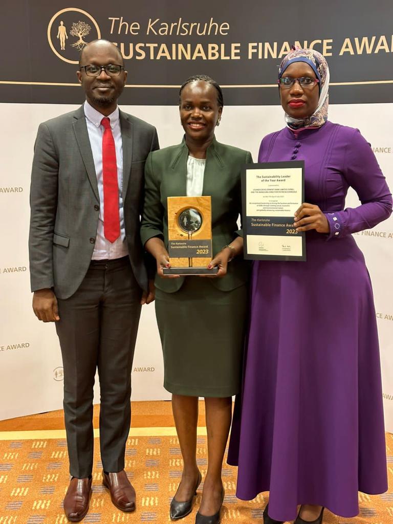 Uganda Development Bank’s Managing Director Patricia Ojangole for the third year running won the Sustainability Leader of the Year Award at the prestigious Annual Karlsruhe Sustainable Finance Awards. 