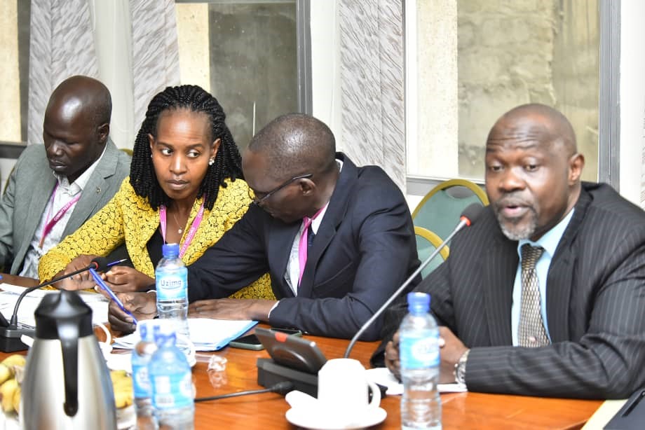 UNBS officials led by the ED, Livingstone Ebiru (R) appearing before the Committee on Trade