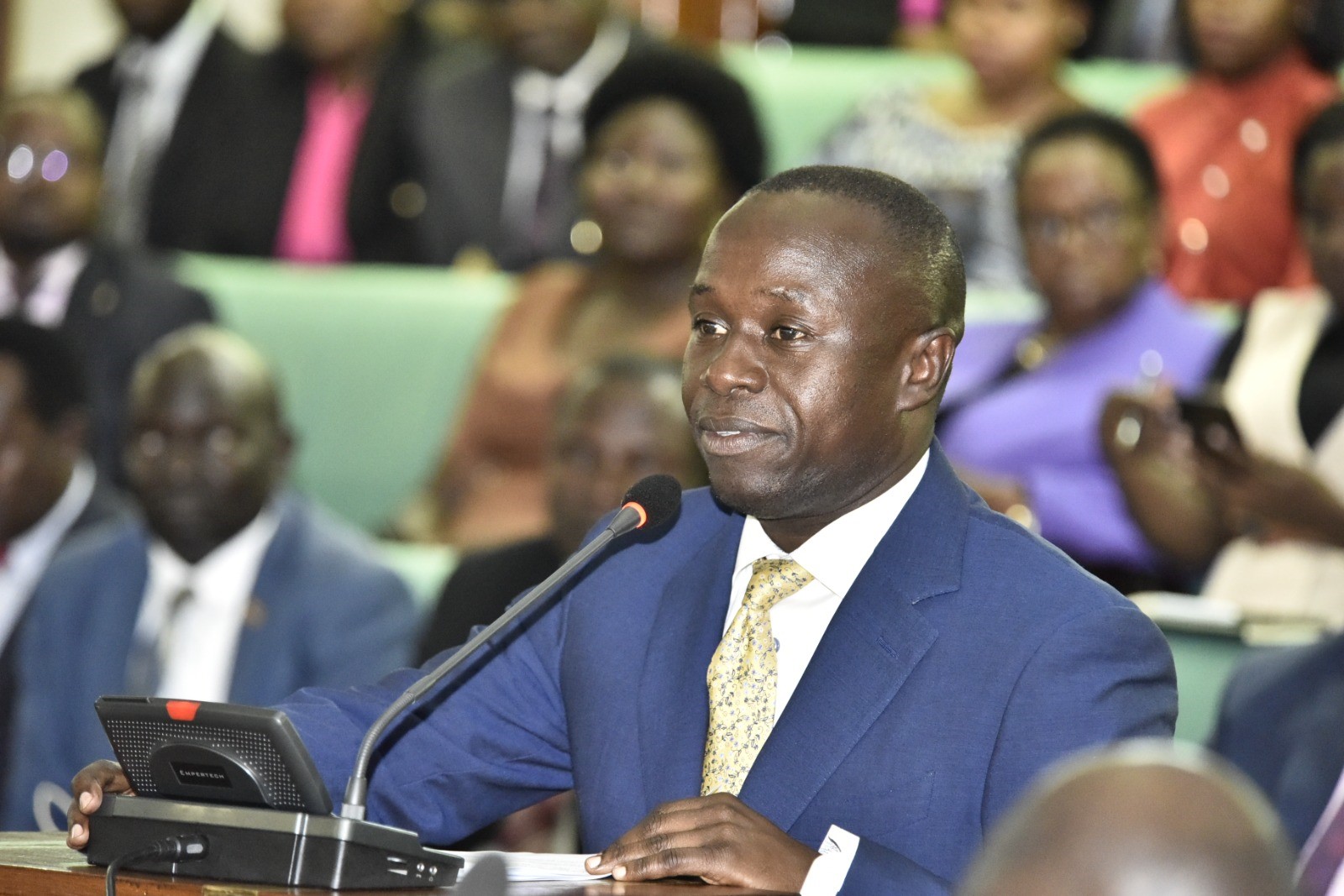 Peter Ogwang on the floor of Parliament on Thursday