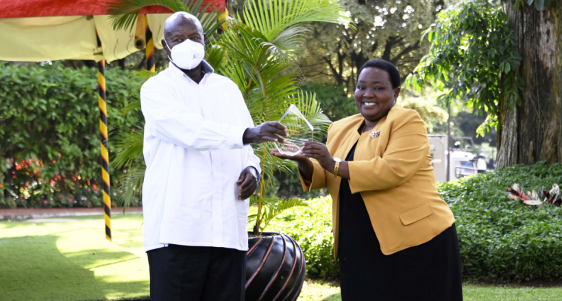 The President was presented with the award today by Prime Minister Robinah Nabbanja at State House Entebbe. 