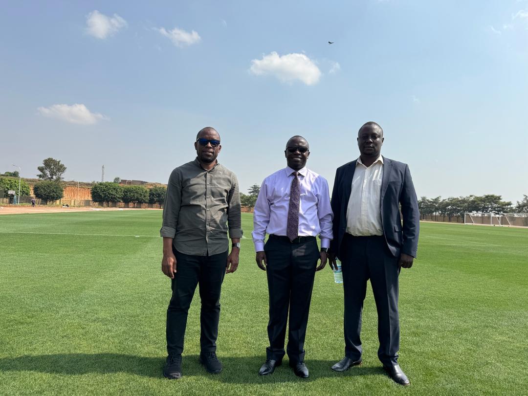 Sports Minister Peter Ogwang and President of Uganda Rugby Union inspecting Mandela Stadium