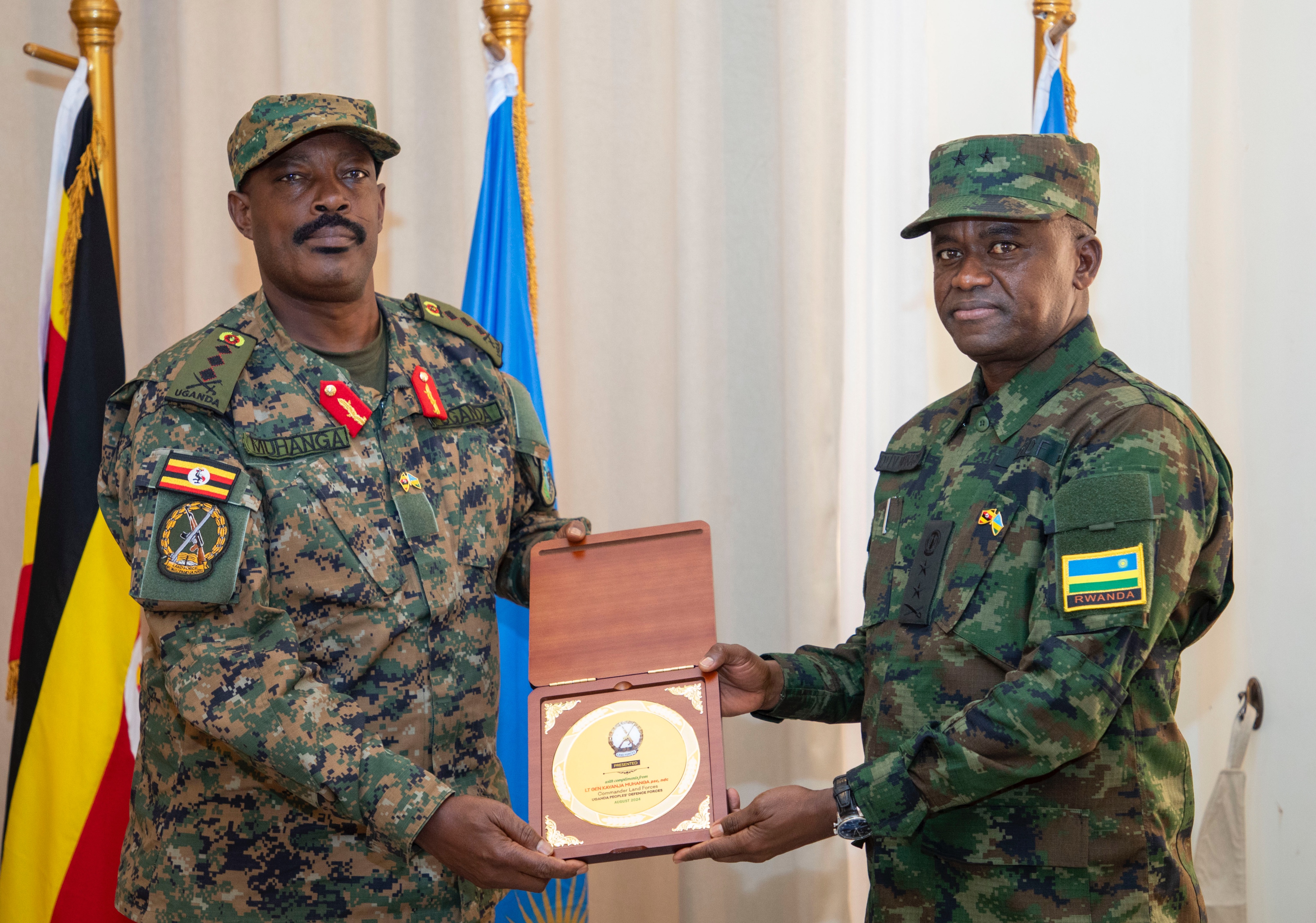 The RDF delegation was led by Maj Gen Vincent Nyakarundi, Army Chief of Staff who was welcomed by Maj Gen James Birungi, the Chief of Defence Intelligence and Security of the UPDF