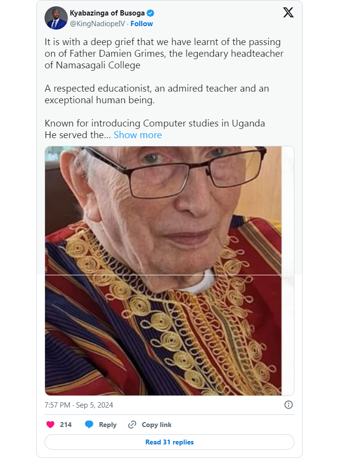 His 42-year-long dedication to Uganda has left an indelible mark on the nation, especially through his transformative leadership at Namasagali College.