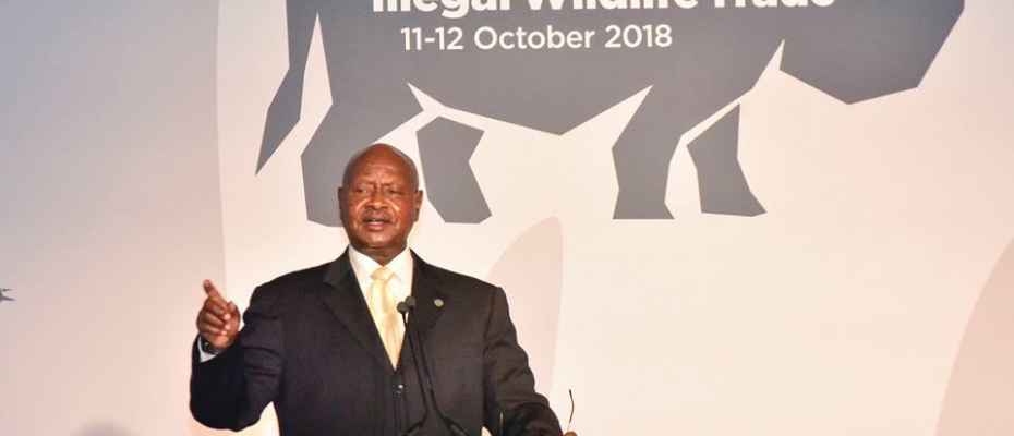 President Museveni addresses the International Conference on Illegal Wildlife Trade in London on Thursday. PPU Photo