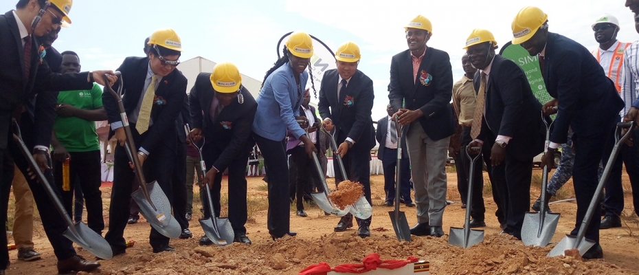 Ministers Frank Tumwebaze, Evelyn Anite and other officials during the groundbreaking ceremony of the ICT plant in Namanve