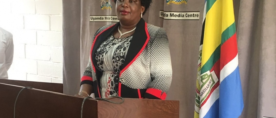 Lands Minister Betty Amongi addressing the media. Courtesy photo