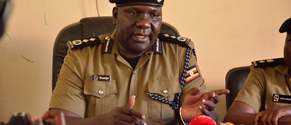 Police Spokesperson Fred Enanga addressing journalists recently. Courtesy photo