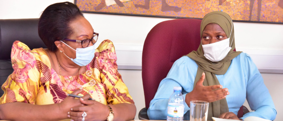 PS Dr Aminah Zawedde (R) with the ICT State minister Joyce Ssebugwawo