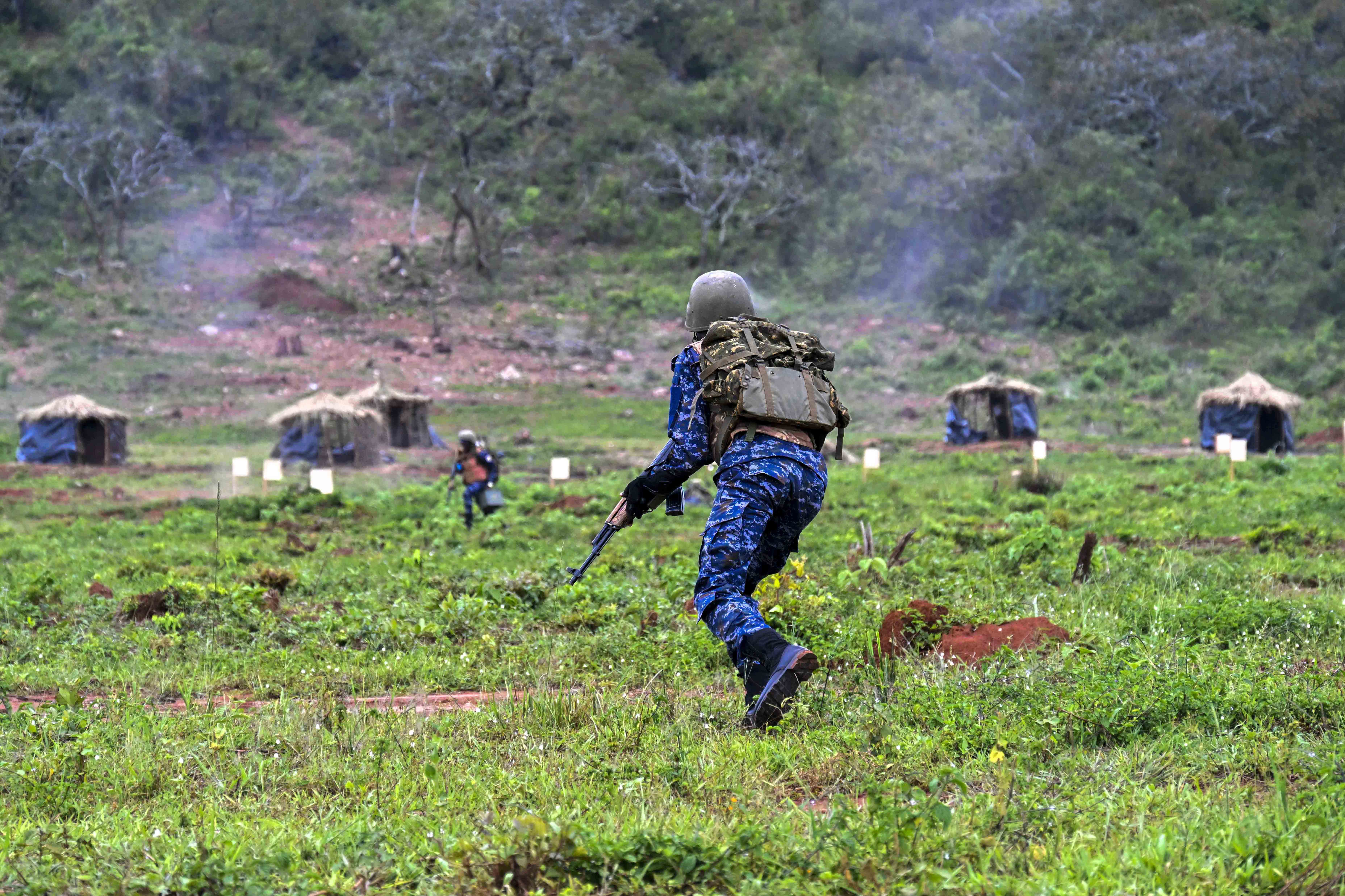 Police Presidential Guard Trainees Exercise on deliberate Day attacks during the Passing out of PPG Trainees at the Police Presidential Guard  Special Force Training School Fort Samora Machel in Kaweweta on the 22nd October 2024.
