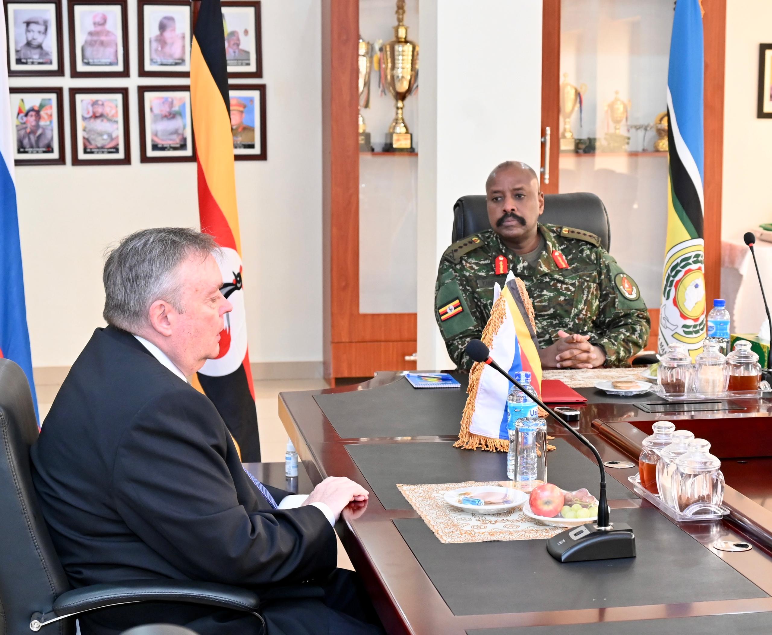  The Chief of Defence Forces of the UPDF, Gen Muhoozi Kainerugaba, met with His Excellency Vladlen Semivolos, the Russian Ambassador