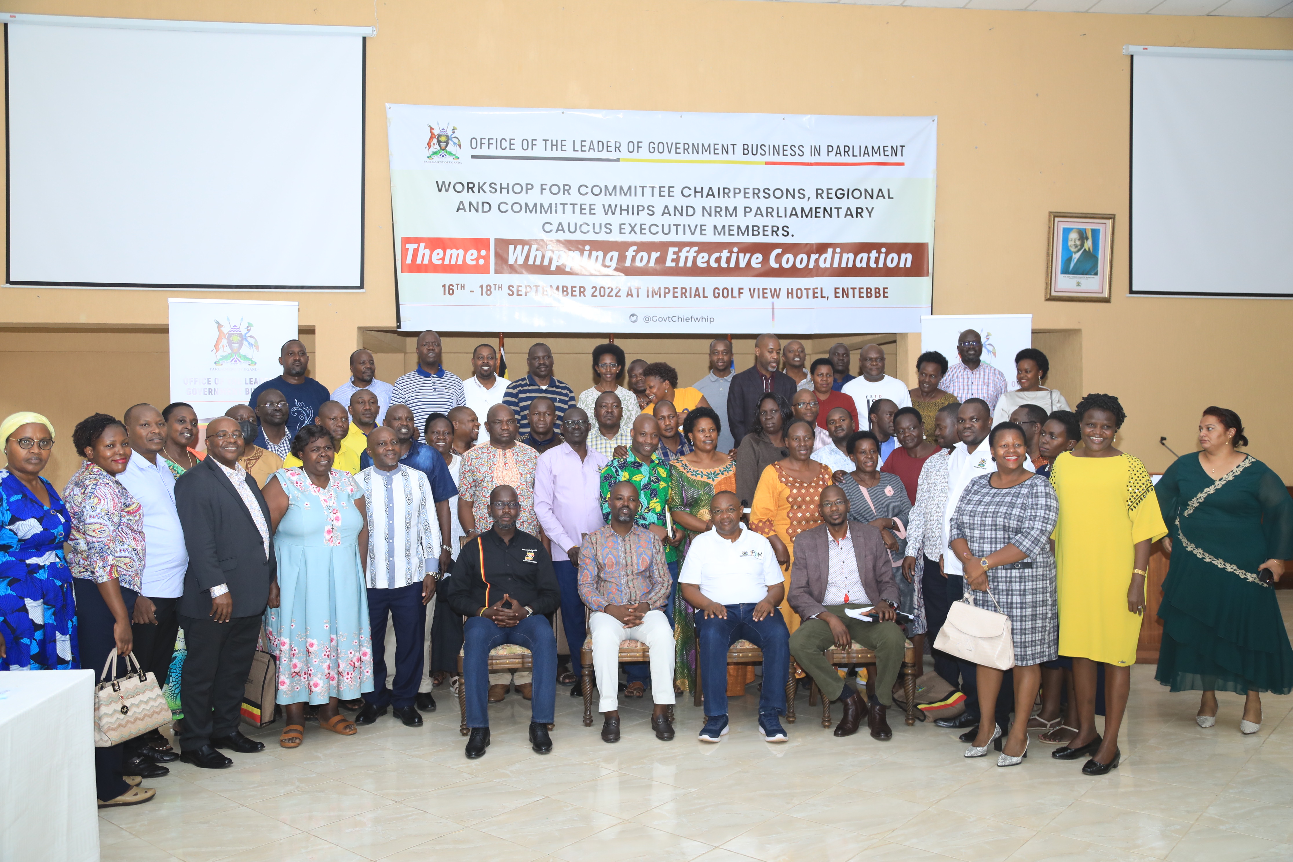 Deputy Speaker Thomas Tayebwa and MPs in a group photo after the closure of the workshop