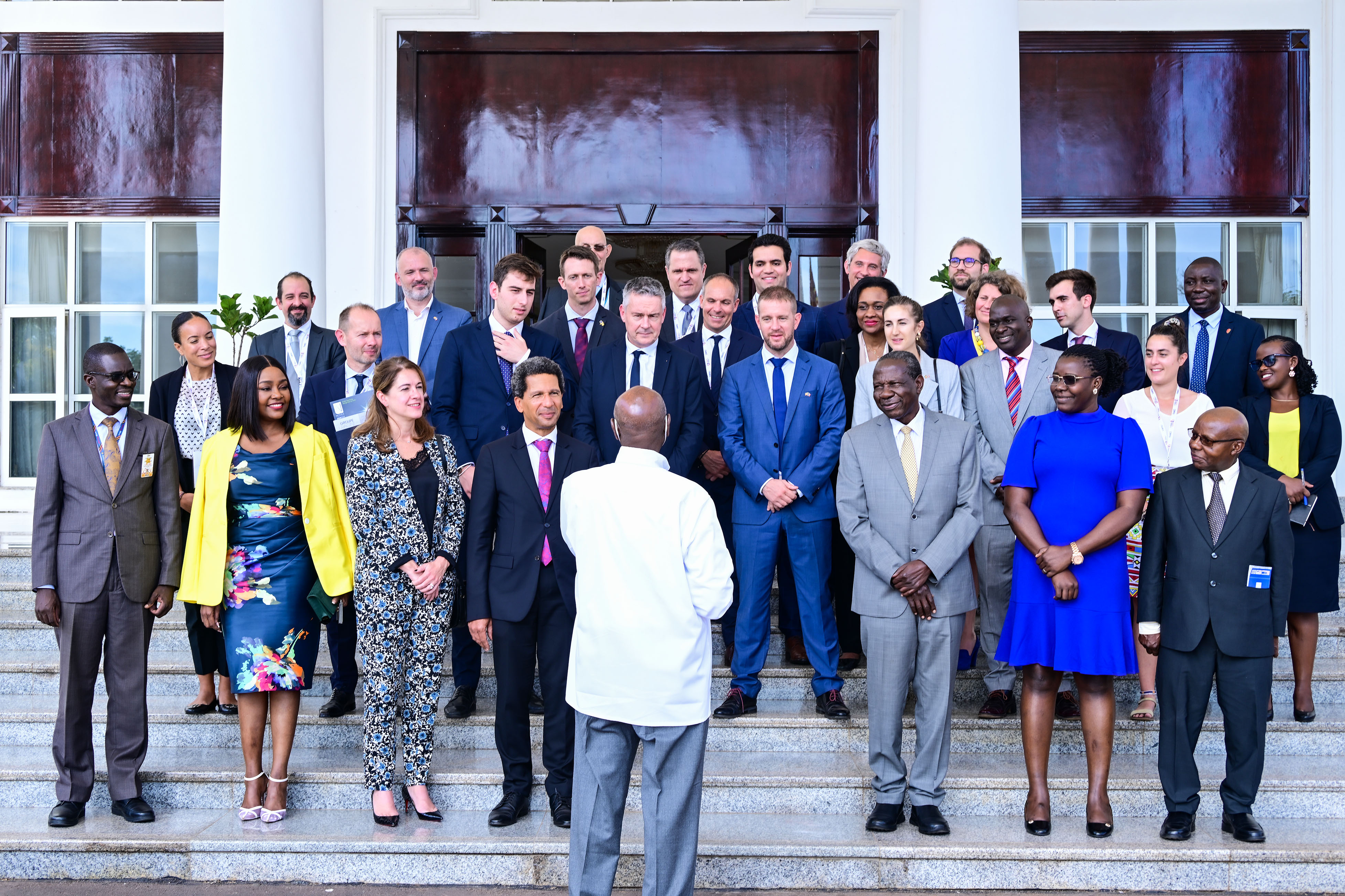 President Museveni chats with a delegation of French investors after a meeting at State House Entebbe on Tuesday. Also in the photo are Finance Minister Matia Kasaija and the French Ambassador to Uganda.